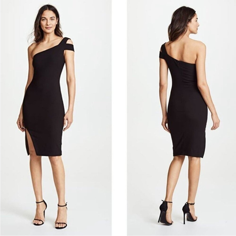 Likely Packered Black One-Shoulder Dress